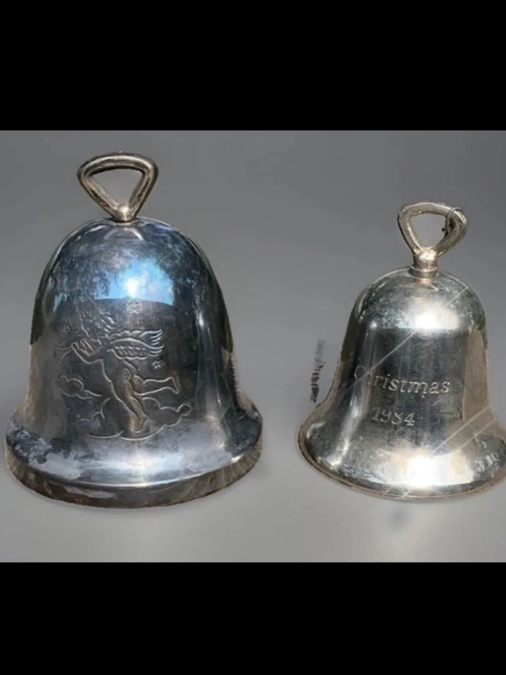 Set of 2 Vintage 1984 Reed & Barton silver plated annual holiday bell ornaments